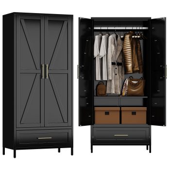 HUAXRON 71 Inches Tall Metal Garage Storage Cabinets with One Drawer, Large Steel Cabinet with Hanger Rod and Adjustable Shelf for Living Room,Office,School,Gym,Garage,()