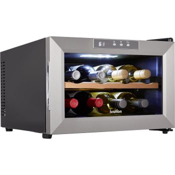 Ivation Premium 8 Bottle Horizontal Thermoelectric Wine Cooler, Quiet Freestanding Wine Fridge - Stainless Steel