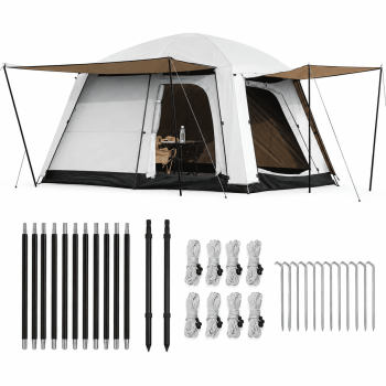 Camping Tent, Large Family Cabin Tents with Porch & Rainfly, Double Layer Waterproof Glamping Tent with 2 Rooms 2 Doors, Portable Big Tents for Outdoor Camping Hiking Party