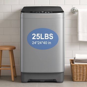 Portable Washing Machine 25 lbs Full Automatic Washer and dryer Machine with 10 Programs & 8 Water Levels Lavadora for Apartment,Bathroom,RV, Grey