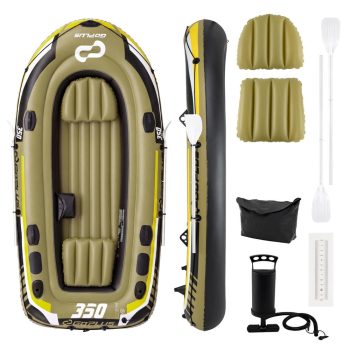 Green Inflatable Boat for 4, Fishing Raft Set with 3 Air Chambers, Boston Valves, Oar Locks, and 748 Lbs Capacity
