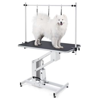 43.6 Electric Lift Pet Dog Grooming Table,Heavy Duty Electric Grooming Table for Dogs&Cats,Height Range 22''-39'', Maximum Capacity Up to 350 Lbs,White