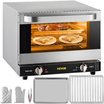 VEVOR Commercial Convection Oven/19Qt, 1440W 3-Tier Toaster with Front Glass Door,Electric Baking Oven with Trays Wire Racks Clip Gloves