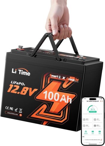 LiTime 12V 100Ah Group 24 Bluetooth LiFePO4 Battery Lithium Battery 100A BMS for RV, Solar System, Trolling Motors