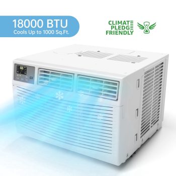BTU Window‑Mounted Air Conditioner 230V, Cools up to 1000 Sq.Ft, LED Digital Display, Remote Control, 3 Fan Speeds, ECO & Sleep Mode, Climate Pledge Friendly, Quick 3‑Step DIY Installation