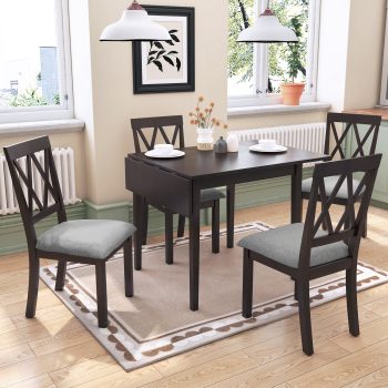 EUROCO 5-Piece Dining Table Set for 4,Kitchen Extendable Dining Table with Drop Leaf and 4 Dining Upholstered Chairs,Space-Saving Dinette Table Set for Dining Room,Living Room