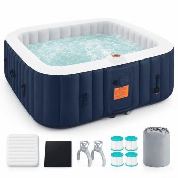 Seizeen Inflatable Hot Tub, 4-6 Person Hot Tub Set, 73'' Square Portable Home Spa w/130pcs Jet, Lockable Cover, Storage Bag, 2 Cup Holders, 4 Replacement Filter, 240gal