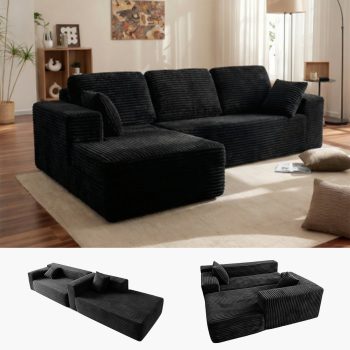Modular Boneless L Shaped Sectional Couch, Sofa for Living Room,Black, 96" Left Facing Chaise
