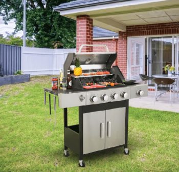 Segmart 4-Burner Gas Grill, 51,000 BTU Stainless Steel Propane Grill with Cast Iron Grates, Outdoor Barbecue with Large Cooking Space and Side Tables, Outdoor Kitchen Grill for Patio & Backyard