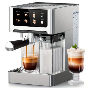 20-Bar Dual Boiler Espresso And Cappuccino Machine - 3-In-1 Latte Coffee Maker with Automatic Milk Frother And LED Touch Control