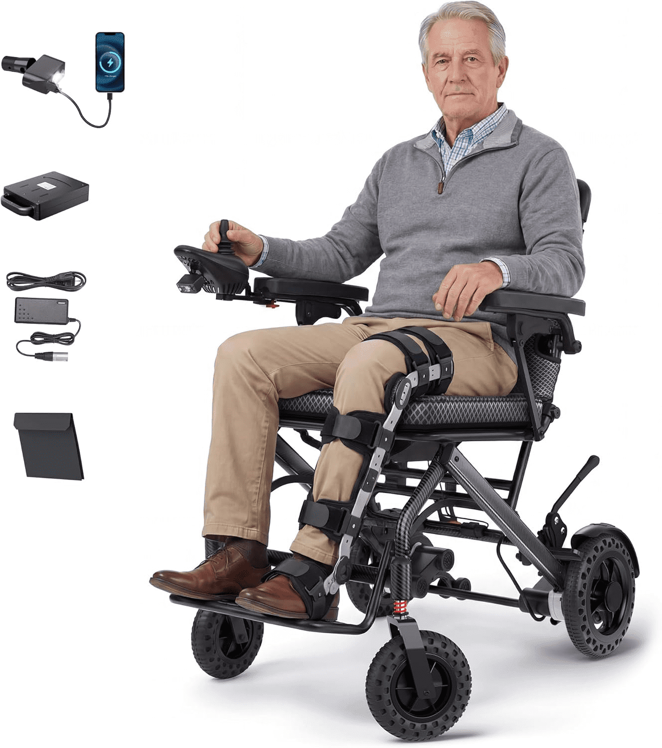 Morrean Lightweight Electric Wheelchair for Seniors, 10 Miles Range, 16.5" Cushion Seat, 38lb Foldable All-Terrain Motorized Wheelchair Up to 250lb