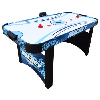 Hathaway Enforcer 5.5 Ft Air Hockey Table for Family Game Room - With LED Scoring, High-Output Blower, Manual Backup, Strikers & Pucks - Blue and White Finish