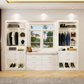 Homieasy Freestanding 24" Closet System with 2 Wood Drawers, 2FT Small Closet Organizer System with 6 Shelves & Hanging Rod, Walk-in Closet Systems for Small Closets