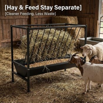 Hay Feeder,69 Gallon Large Capacity,2-in-1 Goat Feeder,Galvanized Steel Livestock Feeder,Grain Feeder for Farm Pasture Use