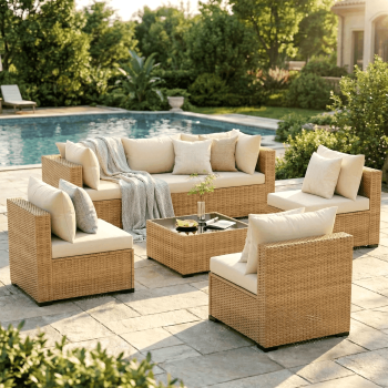 ELPOSUN 7-Piece Patio Furniture Set, Outdoor Conversation Set, All-Weather Wicker Outdoor Sectional Sofa Set with Table & Cushions