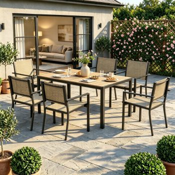 LazySunsets 7-Piece Patio Table and Textilene Chairs Set for 6, Patio Dining Sets With Metal Table