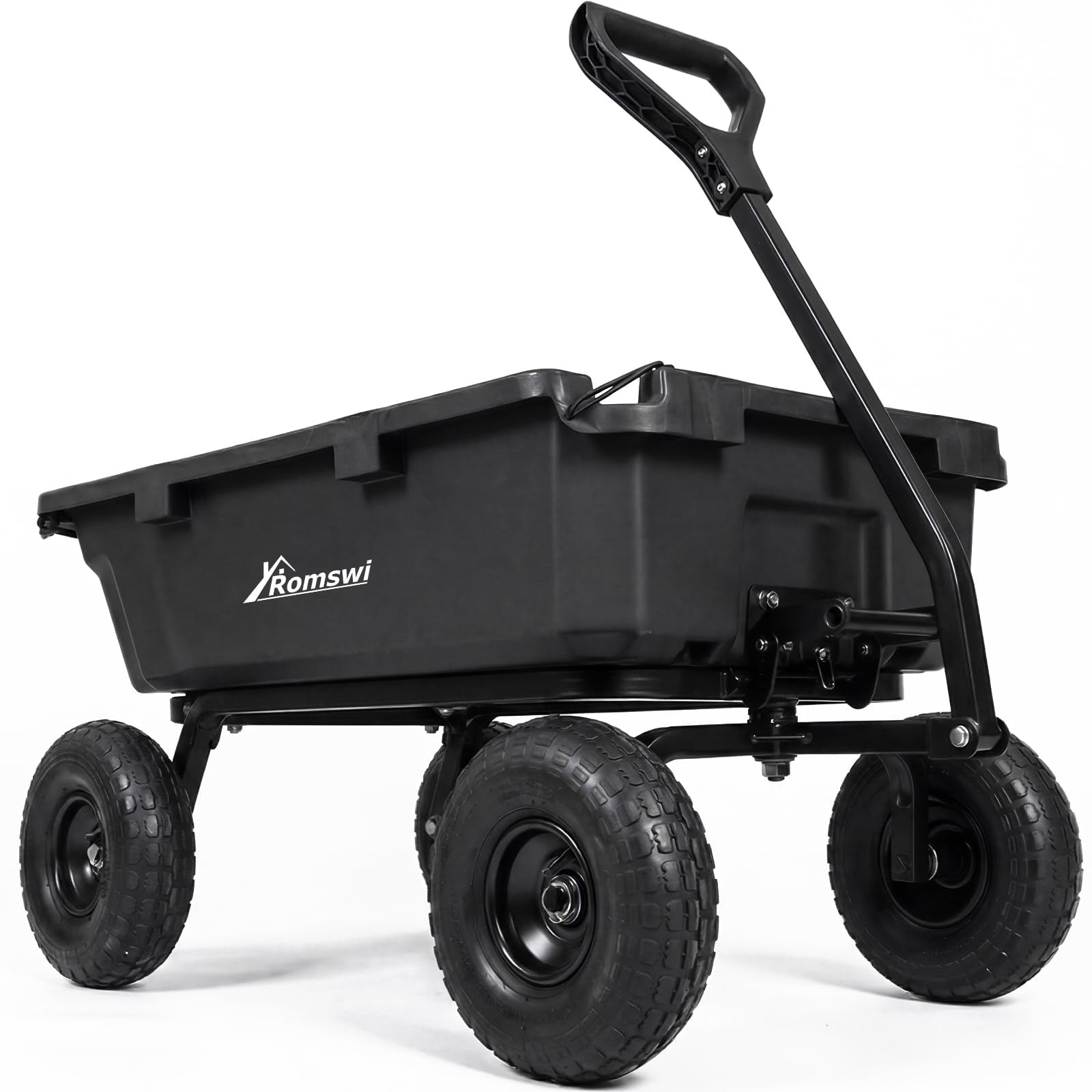 ROMSWI Poly Garden Dump Cart, 5 Cu Ft Yard Wagon with 10 in Terrain Tires and Quick Release Dump for Garden Work