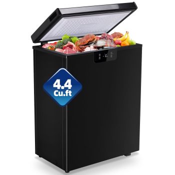 4.4 Cu.ft Chest Mini Freezer with Digital LED Thermostat Deep Freezer for Bulk Storage Top Open Door 2 Removable Baskets Small Freezer with Wheels for Home Apartment Kitchen