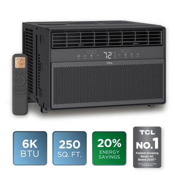 TCL 6,000 BTU Window Air Conditioner () - Cools up to 250 Sq ft, High-Efficiency with up to 20% Energy Savings, 3-in-1 Cooling, Fan, & Dehumidifier, Comfort Tracking Remote - W6WC72-B