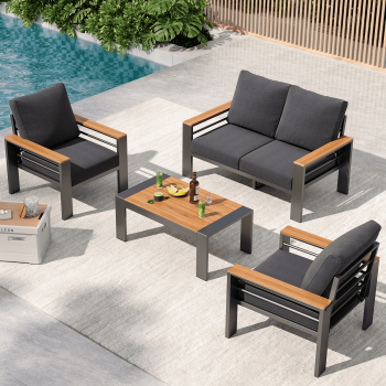 Clouddwell 4-Seats Outdoor Patio Sectional Set with Coffee Table & Cushions - Aluminum Furniture for Terrace/Garden/Poolside (Gray)