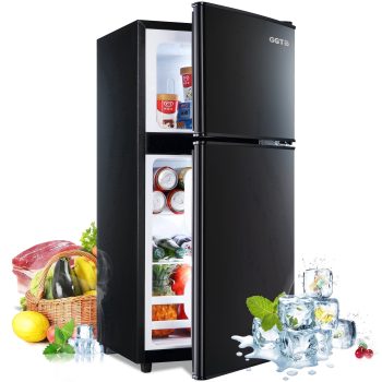 GGTB 3.0 Cu.ft Retro Compact Two Door Refrigerator, Mini Fridge with Freezer Compartment, Reversible Doors, Removable Shelves