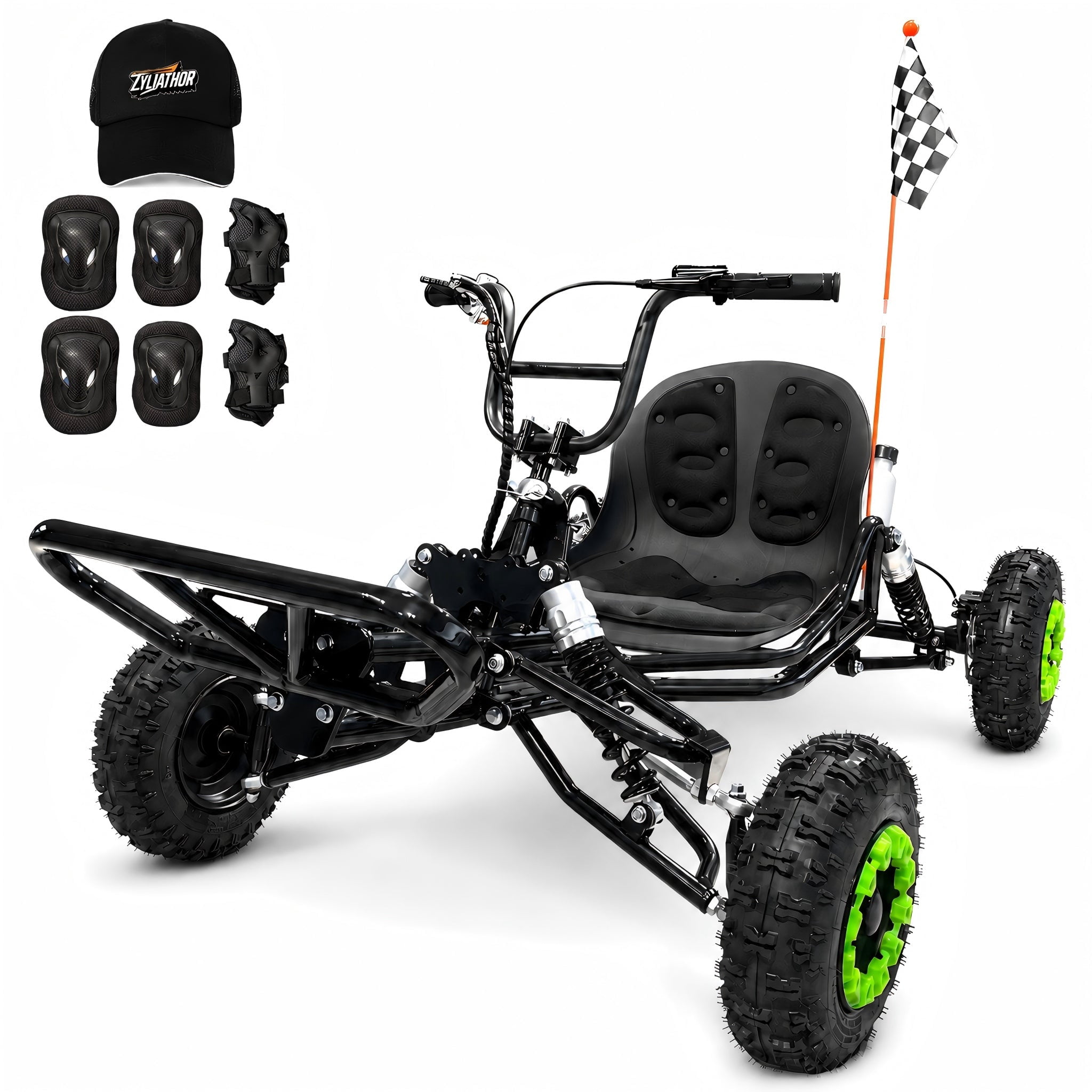 Zyliathor 63cc Gas-powered off-road Go Kart, 2-stroke Engine, Pull Start, Rear Hydraulic Disc Brake, 4.10-6 Tires-Black