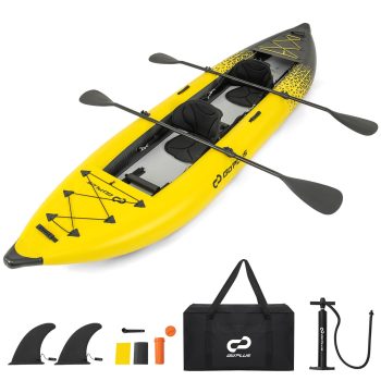 Infans Inflatable Kayak Set Portable 2-person Kayak with Aluminium Oars EVA Padded Seat