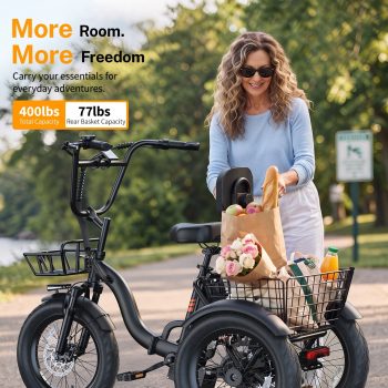 YareYi 3 Wheel Electric Bike for Adults, 500W Rated Foldable Electric Tricycle with Baskets, 18" Fat Tire E Trike with 48V 13Ah Battery, Up to 55 Mile, UL 2849 Certified