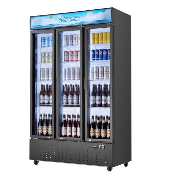 KFFKFF Commercial Upright Refrigerator, 26.8 Cu.Ft / 760L Beverage Display Cooler, 3 Glass Doors with Customizable Lightbox, 12 Adjustable Shelves, LED Lighting & Casters