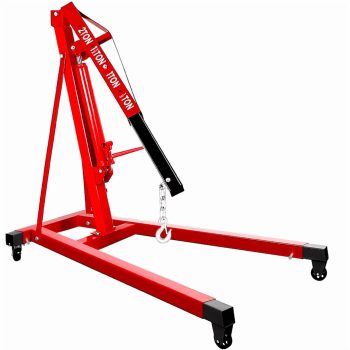 2 Ton Engine Hoist Shop Crane with Electric Hydraulic Pump, Foldable Base, Leveling System & Safety Chain, 4400Lbs for Construction, Factory & Warehouse, Red
