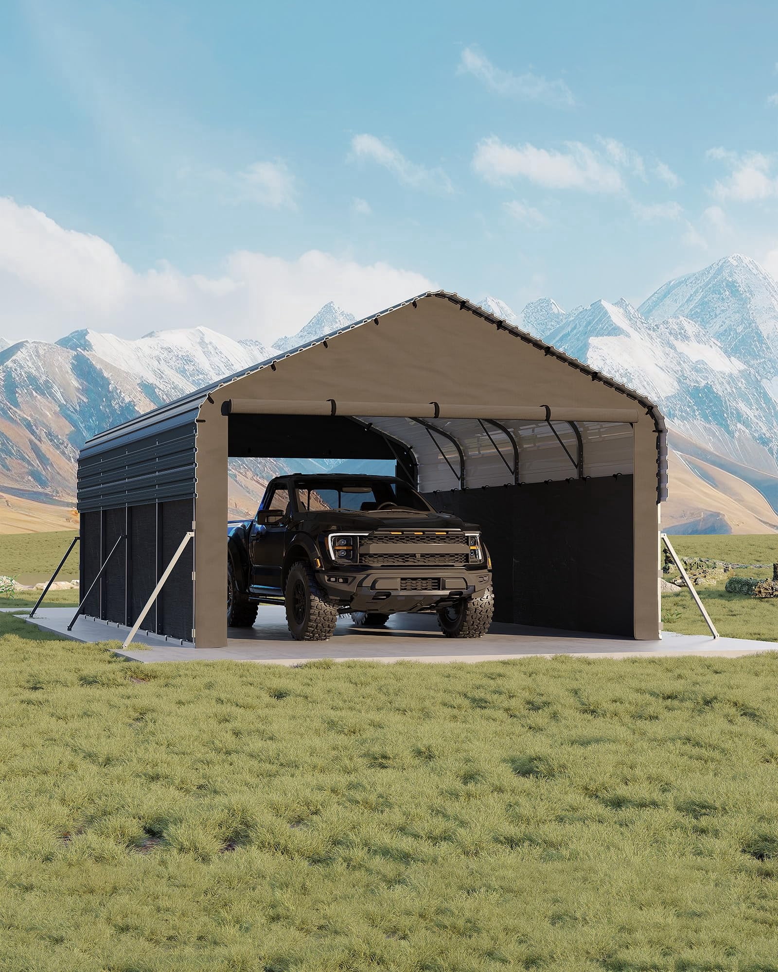 12x20 FT Heavy Duty Enclosed Metal Carport, All-Weather Outdoor Storage with Galvanized Steel Frame & Roof – Gable End Doors, Waterproof Tarp for Pickup Trucks, Boats, Tractors