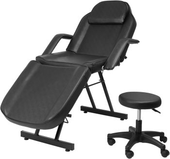 3 Section Spa Massage Table with Hydraulic Stool 73 Inch Adjustable Tattoo Chair Esthetician Lash Bed with Removable Headrest Salon Chair Facial Bed for Beauty Barber Massage Equipment