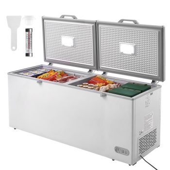 KFFKFF Chest Freezer, 19.8 Cu.ft / 561 L Spacious Freezer with Dual Secure Locking Lids, Independent Commercial Chest Freezer & 4 Detachable Baskets, 7-Level Temperature Control, LED, 6 Wheels