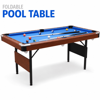 63.8" Foldable Pool Table Billiard Table, Indoor Game Table with Blue Velvet Playfield, Balls, Triangle Rack, Brush & Chalk for Kids Adults Family Game Room
