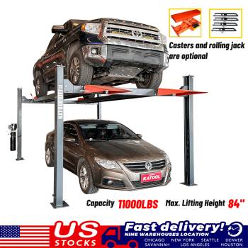 KT-4H110 11,000 Lbs 3.0HP 110V 4 Post Car Lift Heavy Duty Four Post Parking Storage Service Car Lift84.5 Max Height Extra Tall Extra Wide Hydraulic System