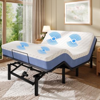 UHOMEPRO Adjustable Bed Frame with Massage (5 Modes & 3 Intensities) and Head&Foot Incline, Zero Gravity Electric Bed Base with USB Ports, Adjustable Legs, Nightlight, Easy Assembly