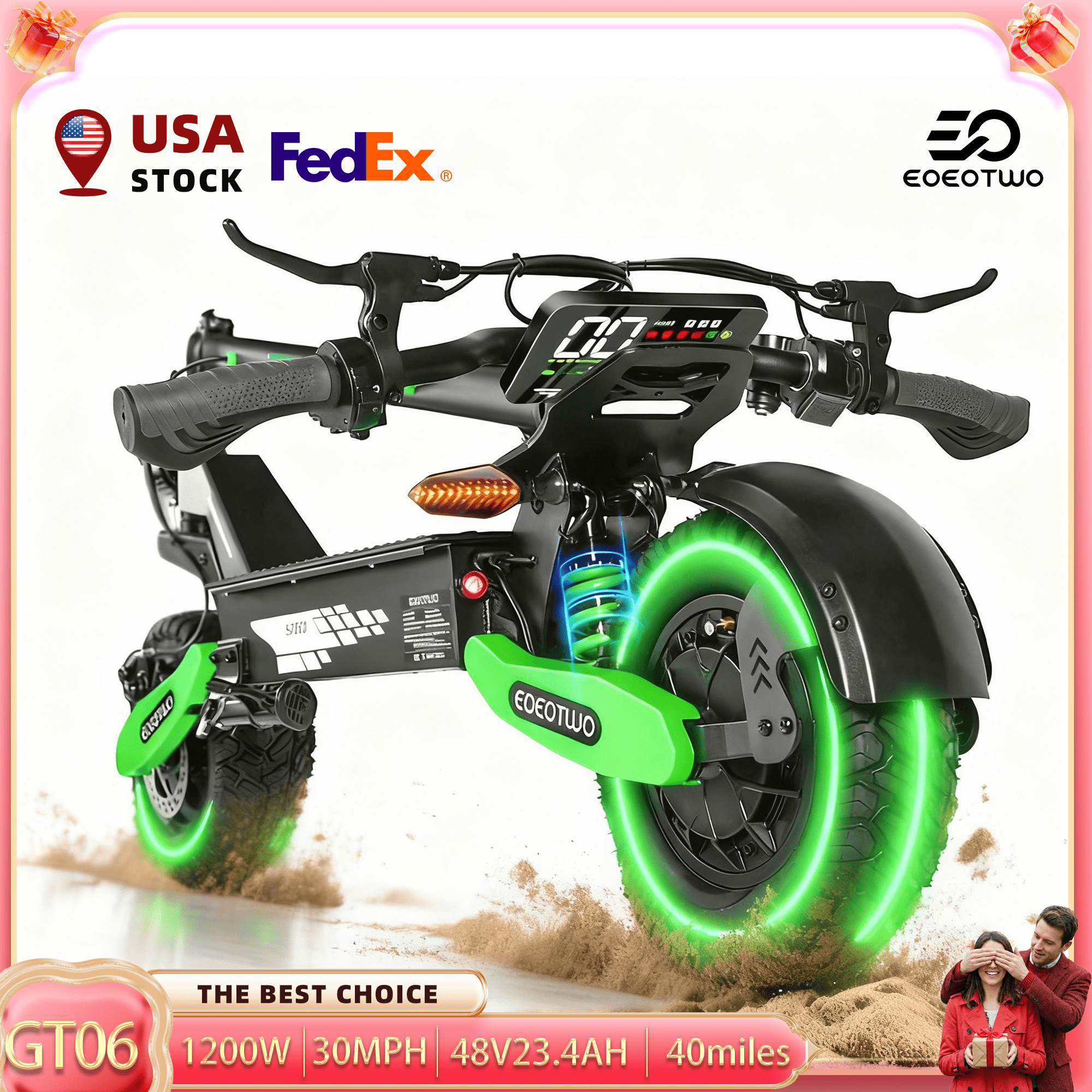 EOEOTWO Electric Scooter for Adults, 1200W Motor 30MPH, 48V 23.4Ah Battery 40 Miles Range, 11" Off-Road Tires E-Scooter, Full Suspension UL 2272