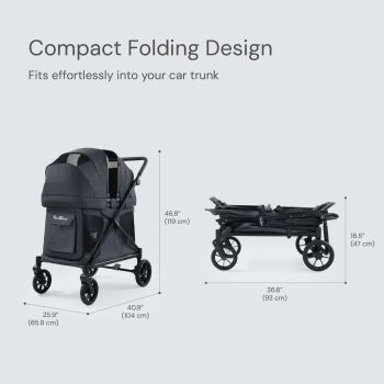 Familidoo Q2 Multi-Use 2 Seat Kids Wagon Stroller – Foldable, Lightweight & All-Terrain for Kids & Pets – Magnetic Safety Harness, Rain Cover & Compact Travel Design – Up to 198 lbs (Charcoal Gray)