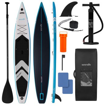 SereneLife 14 Inflatable Stand Up Paddle Board for Racing - 28 Narrow Design for Expert Paddlers with Non-Slip EVA Deck Pad, Includes Premium SUP Accessories, for Youth and Adults 275 lbs. Capacity