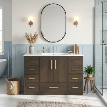 FFZ 48 inch Bathroom Vanity with 2 Soft-Close Doors and 9 Drawers, Dark Brown (Not Include Mirror)