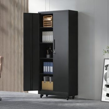 71"H Garage Storage Cabinet with Wheels and Lock, Heavy Duty Rolling Metal Cabinet, 4 Adjustable Shelves (180lb Each), 3-Point Locking Security, for Tool Organization in Garage, Workshop, Office