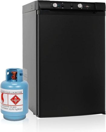 Smad Propane Refrigerator with Freezer 3 Way Fridge Gas/12V/110V 3.5 Cu.ft Outdoor Caravan Off Grid Office Apartment
