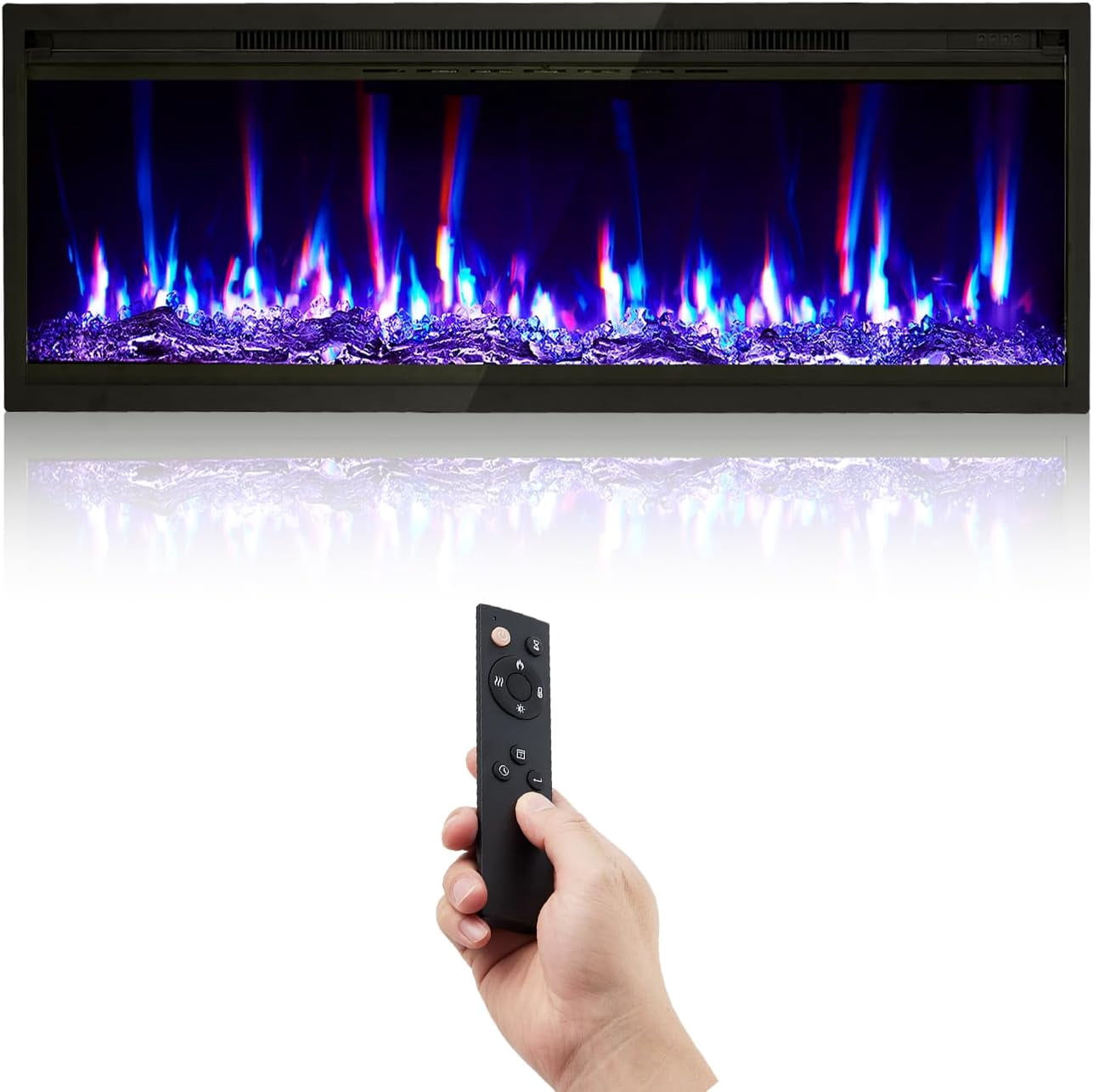 42" Electric Fireplace Wall Mounted & Recessed, 750W/1500W 2 Speed Heating 12 Color Flames 5 Brightness Levels with Timer and Remote Control, 4.2" Ultra-Thin Linear Fireplace Heater