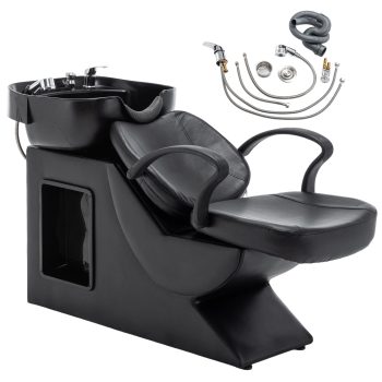 LZBEITEM Backwash Barber Chair with Salon Shampoo Bowl Sink Unit Station, Ergonomic Reclining Hair Washing Chair for Beauty Spa Salon Equipment, Black