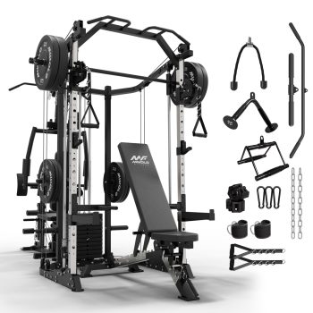 Mikolo Multi-Function Smith Machine Power Cage Home Gym with Cable Crossover System and 121LB Weight Stack