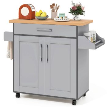 Costway Kitchen Island 44" Rolling Kitchen Cart with Drawer Adjustable Shelf Spice Rack