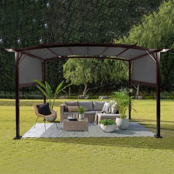 UBesGoo Outdoor Pergola Arched Patio Pergola with Retractable Sun Shade, Dark Gray 12x9'