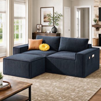 Asofer Corduroy Boneless Cloud Loveseat, Plush Sofa Bed Sleeper Couch, No Assembly, for Living Room, Apartment, Black