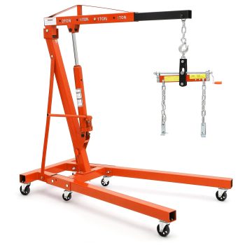 2 Ton Folding Hydraulic Engine Hoist Heavy Duty Cherry Picker Adjustable Boom (0.5T-2T), Load Leveler, 4400 lbs Capacity 6 Swivel Wheels, Hydraulic Pump