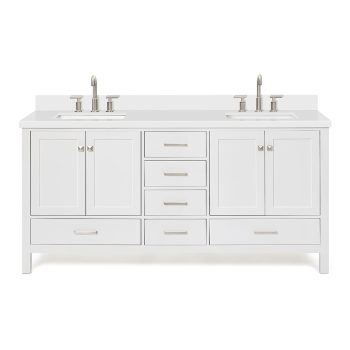 DKB Beckford 72 Inch Bathroom Vanity Double Sink — Bathroom Vanity with Sink, 1.5" Edge Pure Quartz Countertop & Backsplash, 4 Soft-Close Doors, 6 Dovetail Drawers